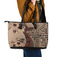 Bula Fiji Leather Tote Bag Shark Tail Beige Masi Tapa