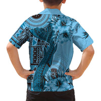 Bula Fiji Family Matching Long Sleeve Bodycon Dress and Hawaiian Shirt Shark Tail Turquoise Masi Tapa LT7 - Polynesian Pride