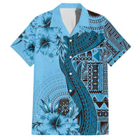 Bula Fiji Family Matching Off The Shoulder Long Sleeve Dress and Hawaiian Shirt Shark Tail Turquoise Masi Tapa LT7 Dad's Shirt - Short Sleeve Turquoise - Polynesian Pride