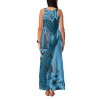 Bula Fiji Family Matching Tank Maxi Dress and Hawaiian Shirt Shark Tail Turquoise Masi Tapa LT7 - Polynesian Pride