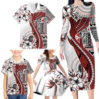 Bula Fiji Family Matching Long Sleeve Bodycon Dress and Hawaiian Shirt Shark Tail White Masi Tapa LT7 - Polynesian Pride