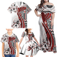 Bula Fiji Family Matching Off Shoulder Maxi Dress and Hawaiian Shirt Shark Tail White Masi Tapa LT7 - Polynesian Pride