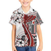 Bula Fiji Family Matching Off Shoulder Short Dress and Hawaiian Shirt Shark Tail White Masi Tapa LT7 Son's Shirt White - Polynesian Pride