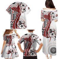 Bula Fiji Family Matching Puletasi and Hawaiian Shirt Shark Tail White Masi Tapa LT7 - Polynesian Pride
