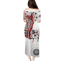 Bula Fiji Family Matching Puletasi and Hawaiian Shirt Shark Tail White Masi Tapa LT7 - Polynesian Pride