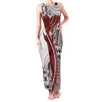 Bula Fiji Family Matching Tank Maxi Dress and Hawaiian Shirt Shark Tail White Masi Tapa LT7 Mom's Dress White - Polynesian Pride