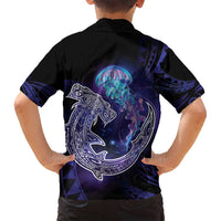 Polynesian Aumakua Family Matching Puletasi and Hawaiian Shirt Jellyfish with Shark LT7 - Polynesian Pride