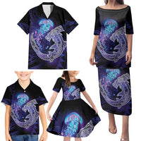 Polynesian Aumakua Family Matching Puletasi and Hawaiian Shirt Jellyfish with Shark LT7 - Polynesian Pride