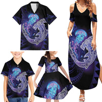 Polynesian Aumakua Family Matching Summer Maxi Dress and Hawaiian Shirt Jellyfish with Shark LT7 - Polynesian Pride