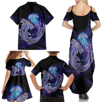 Polynesian Aumakua Family Matching Summer Maxi Dress and Hawaiian Shirt Jellyfish with Shark LT7 - Polynesian Pride