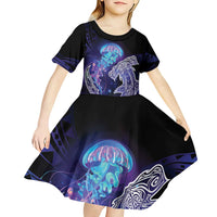 Polynesian Aumakua Kid Short Sleeve Dress Jellyfish with Shark - Polynesian Pride