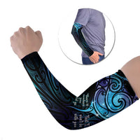 Aotearoa Maori Te Whai Rahi Arm Sleeves Tala - Nowhere You Could Go That I Won't Be With You LT7 Set of 2 Teal Purple - Polynesian Pride