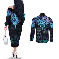 Aotearoa Maori Te Whai Rahi Couples Matching Off The Shoulder Long Sleeve Dress and Long Sleeve Button Shirt Tala - Nowhere You Could Go That I Won't Be With You LT7 - Polynesian Pride