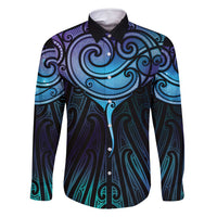 Aotearoa Maori Te Whai Rahi Family Matching Long Sleeve Bodycon Dress and Hawaiian Shirt Tala - Nowhere You Could Go That I Won't Be With You LT7 Dad's Shirt - Long Sleeve Teal Purple - Polynesian Pride