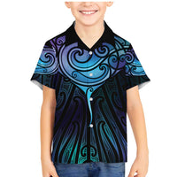Aotearoa Maori Te Whai Rahi Family Matching Mermaid Dress and Hawaiian Shirt Tala - Nowhere You Could Go That I Won't Be With You LT7 Son's Shirt Teal Purple - Polynesian Pride