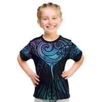 Aotearoa Maori Te Whai Rahi Kid T Shirt Tala - Nowhere You Could Go That I Won't Be With You LT7 Teal Purple - Polynesian Pride