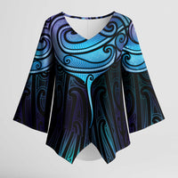 Aotearoa Maori Te Whai Rahi Kimono Sleeve Blouse Tala - Nowhere You Could Go That I Won't Be With You LT7 Female Teal Purple - Polynesian Pride