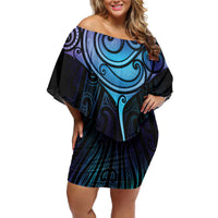 Aotearoa Maori Te Whai Rahi Off Shoulder Short Dress Tala - Nowhere You Could Go That I Won't Be With You LT7 Women Teal Purple - Polynesian Pride
