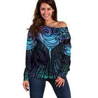 Aotearoa Maori Te Whai Rahi Off Shoulder Sweater Tala - Nowhere You Could Go That I Won't Be With You LT7 Women Teal Purple - Polynesian Pride