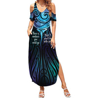 Aotearoa Maori Te Whai Rahi Summer Maxi Dress Tala - Nowhere You Could Go That I Won't Be With You LT7 Women Teal Purple - Polynesian Pride