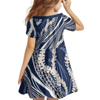 Polynesian Puakeniken Pikake Twisted Lei Family Matching Puletasi and Hawaiian Shirt Navy Blue LT7 - Polynesian Pride