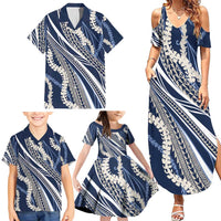 Polynesian Puakeniken Pikake Twisted Lei Family Matching Summer Maxi Dress and Hawaiian Shirt Navy Blue LT7 - Polynesian Pride