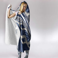 Polynesian Puakeniken Pikake Twisted Lei Hooded Blanket Navy Blue - Polynesian Pride