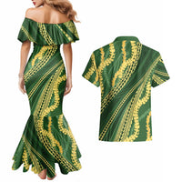 Polynesian Puakeniken Pikake Twisted Lei Couples Matching Mermaid Dress and Hawaiian Shirt Emerald LT7 - Polynesian Pride