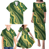 Polynesian Puakeniken Pikake Twisted Lei Family Matching Puletasi and Hawaiian Shirt Emerald LT7 - Polynesian Pride