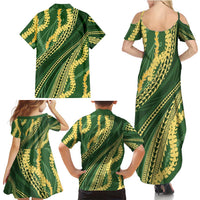 Polynesian Puakeniken Pikake Twisted Lei Family Matching Summer Maxi Dress and Hawaiian Shirt Emerald LT7 - Polynesian Pride