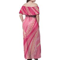 Polynesian Puakeniken Pikake Twisted Lei Family Matching Off Shoulder Maxi Dress and Hawaiian Shirt Rose Pink LT7 - Polynesian Pride