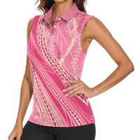 Polynesian Puakeniken Pikake Twisted Lei Women Sleeveless Polo Shirt Rose Pink LT7 - Polynesian Pride