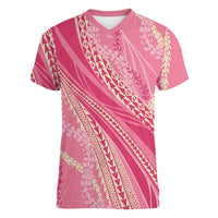 Polynesian Puakeniken Pikake Twisted Lei Women V-Neck T-Shirt Rose Pink - Polynesian Pride
