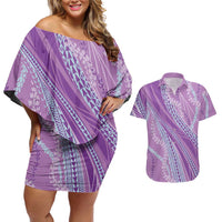 Polynesian Puakeniken Pikake Twisted Lei Couples Matching Off Shoulder Short Dress and Hawaiian Shirt Amethys LT7 Amethys - Polynesian Pride