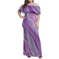 Polynesian Puakeniken Pikake Twisted Lei Family Matching Off Shoulder Maxi Dress and Hawaiian Shirt Amethys LT7 Mom's Dress Amethys - Polynesian Pride