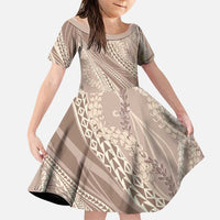 Polynesian Puakeniken Pikake Twisted Lei Family Matching Mermaid Dress and Hawaiian Shirt Beige LT7 Daughter's Dress Beige - Polynesian Pride