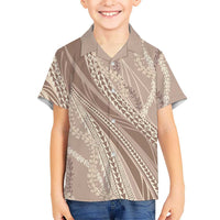 Polynesian Puakeniken Pikake Twisted Lei Kid Hawaiian Shirt Beige - Polynesian Pride