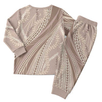 Polynesian Puakeniken Pikake Twisted Lei Christmas Pajama Set Beige - Polynesian Pride
