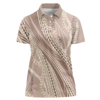 Polynesian Puakeniken Pikake Twisted Lei Women Polo Shirt Beige - Polynesian Pride
