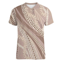 Polynesian Puakeniken Pikake Twisted Lei Women V-Neck T-Shirt Beige - Polynesian Pride