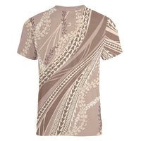 Polynesian Puakeniken Pikake Twisted Lei Women V-Neck T-Shirt Beige - Polynesian Pride