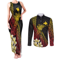 Personalized Papua New Guinea Couples Matching Tank Maxi Dress and Long Sleeve Button Shirt Kundu Drum Carving Motifs LT7 Black - Polynesian Pride