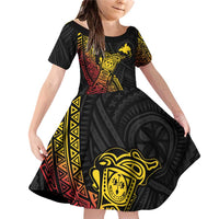 Personalized Papua New Guinea Family Matching Off Shoulder Short Dress and Hawaiian Shirt Kundu Drum Carving Motifs LT7 Daughter's Dress Black - Polynesian Pride
