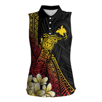 Personalized Papua New Guinea Women Sleeveless Polo Shirt Kundu Drum Carving Motifs LT7 Female Black - Polynesian Pride