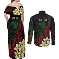 Personalized Papua New Guinea Couples Matching Off Shoulder Maxi Dress and Long Sleeve Button Shirt Kundu Drum Motifs - Sepik Colors LT7 - Polynesian Pride