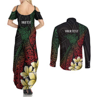 Personalized Papua New Guinea Couples Matching Summer Maxi Dress and Long Sleeve Button Shirt Kundu Drum Motifs - Sepik Colors LT7 - Polynesian Pride