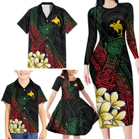 Personalized Papua New Guinea Family Matching Long Sleeve Bodycon Dress and Hawaiian Shirt Kundu Drum Motifs - Sepik Colors LT7 - Polynesian Pride