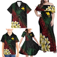 Personalized Papua New Guinea Family Matching Off Shoulder Maxi Dress and Hawaiian Shirt Kundu Drum Motifs - Sepik Colors LT7 - Polynesian Pride