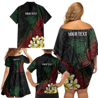Personalized Papua New Guinea Family Matching Off Shoulder Short Dress and Hawaiian Shirt Kundu Drum Motifs - Sepik Colors LT7 - Polynesian Pride