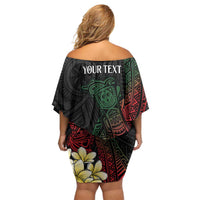 Personalized Papua New Guinea Off Shoulder Short Dress Kundu Drum Motifs - Sepik Colors